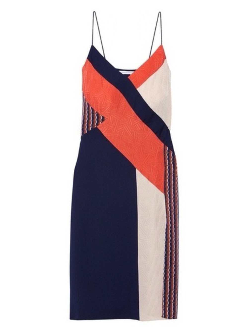 Diane Von Furstenberg Navy, Red & Cream Colorblock Slip Midi Dress - Picture 2 of 3
